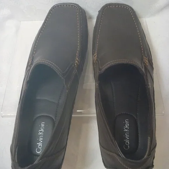 New Calvin Klein Men 13 M Driver Loafer Shoe Moccasin Brown Leather Nappa - Picture 6 of 11
